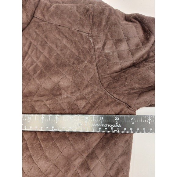 Liz Claiborne Quilted Snap Front Jacket Brown Faux Suede Lined Collar Size M - Picture 10 of 15